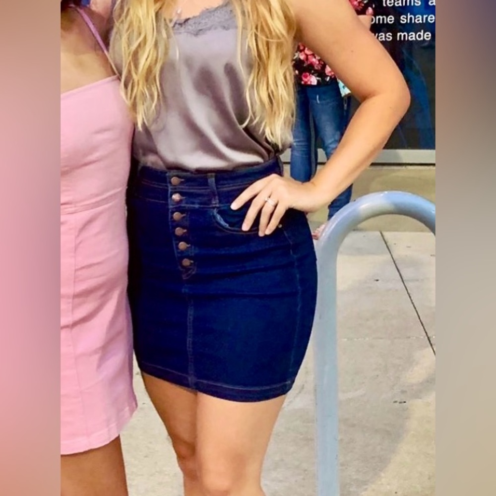 Wax Denim Stretch Jean Button Up Skirt